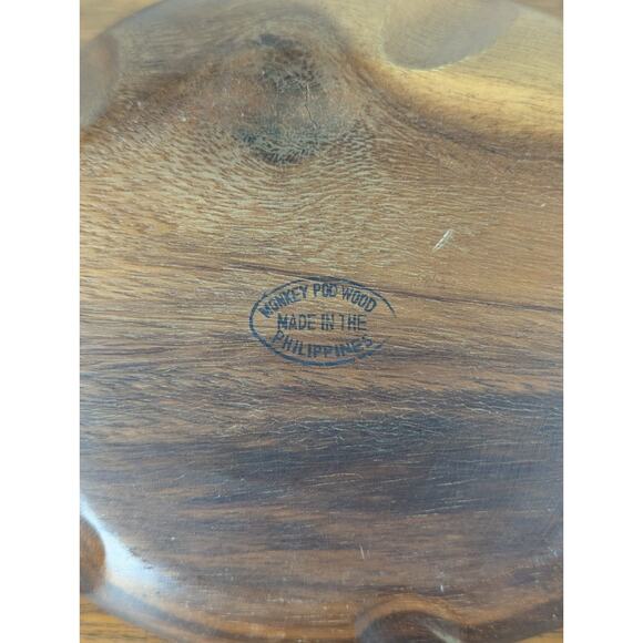 Monkey Pod Wood Pineapple Trinket Dish Bowl Spoon Rest Made Philippines 6" x 12" - Picture 6 of 6